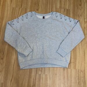 NWOT Betsey Johnson Lace Sleeve Oversized Grey Sweater S